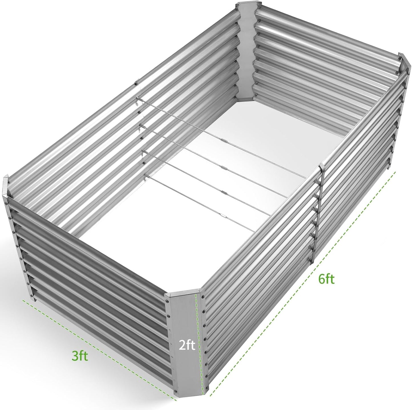 Land Guard 6×3×2 ft Galvanized Metal Raised Garden Bed, 2FT Deep Root Elevated Planter Box Steel Large Vegetable Flower Bed Kit（Silver）