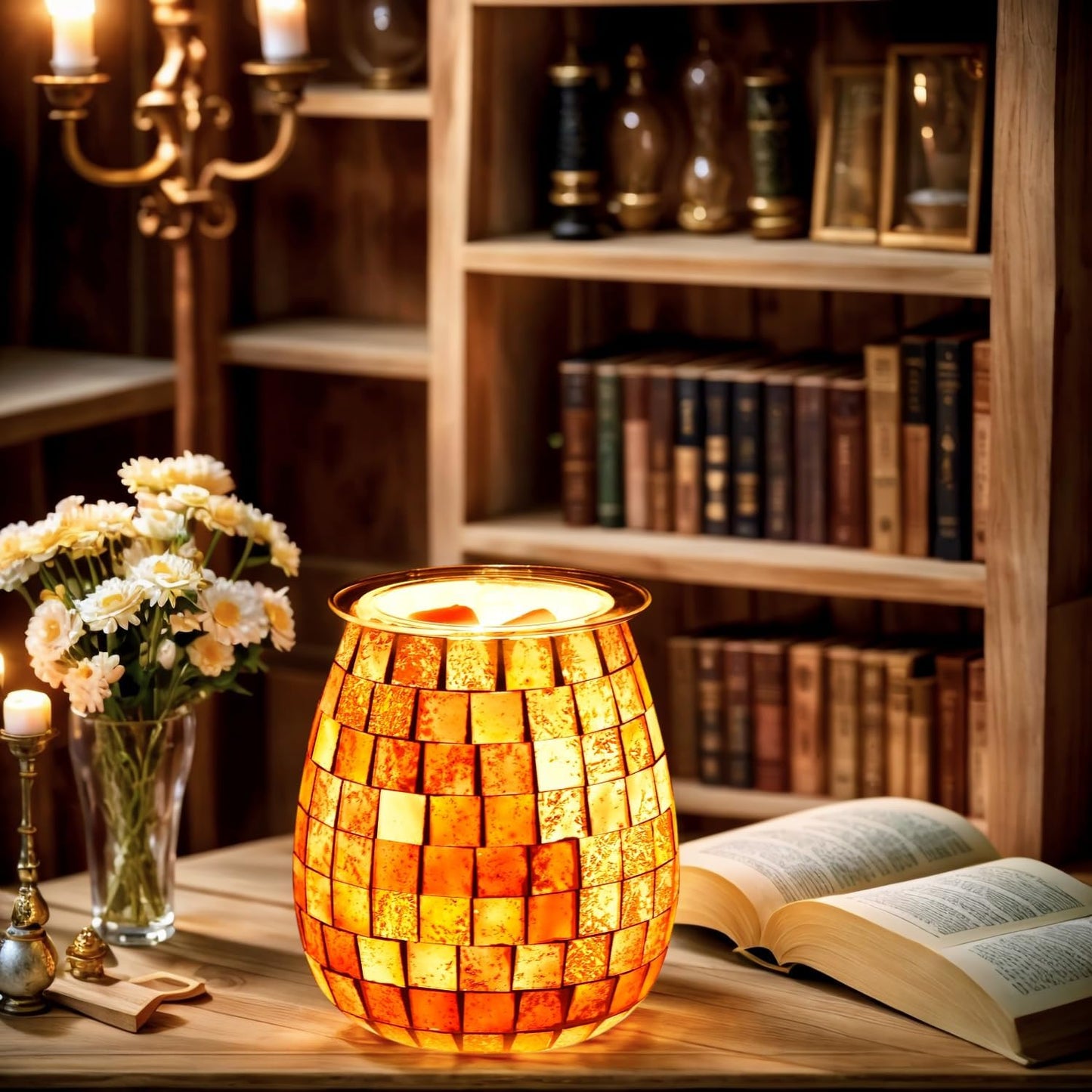 Dicimi Glass Wax melt Heater, Mosaic Electric Fuel Burner, Candle Wax melt Romantic Fragrance Heater Essential Oil Burner, Suitable for Gifts, Home Decoration（Platinum Cube）