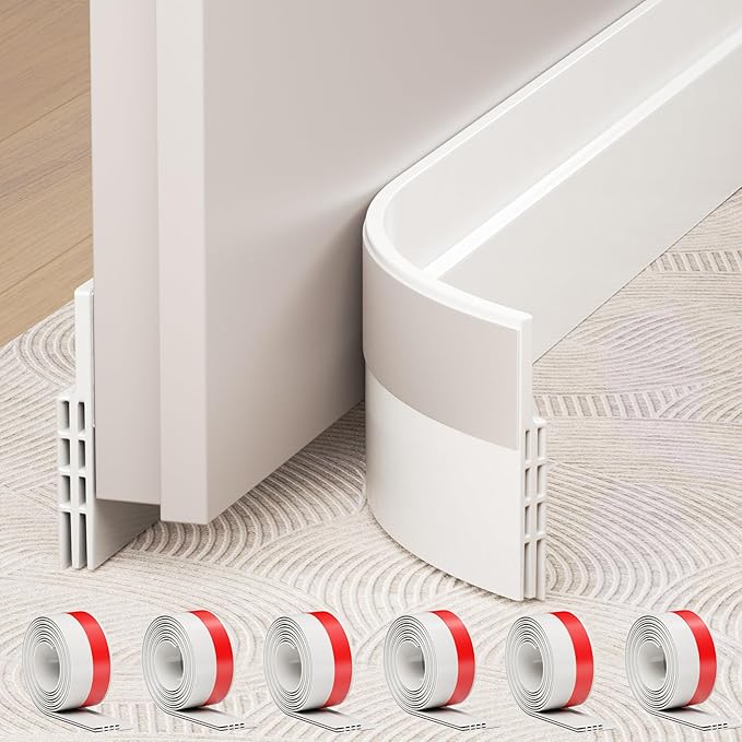 Hojoy 6 Pack Under Door Draft Stopper, Adjustable Door Sweep Anti-Collision Strong Adhesive Weather Stripping Tape Soundproof Draught Stoppers 2" W x 39" L, White