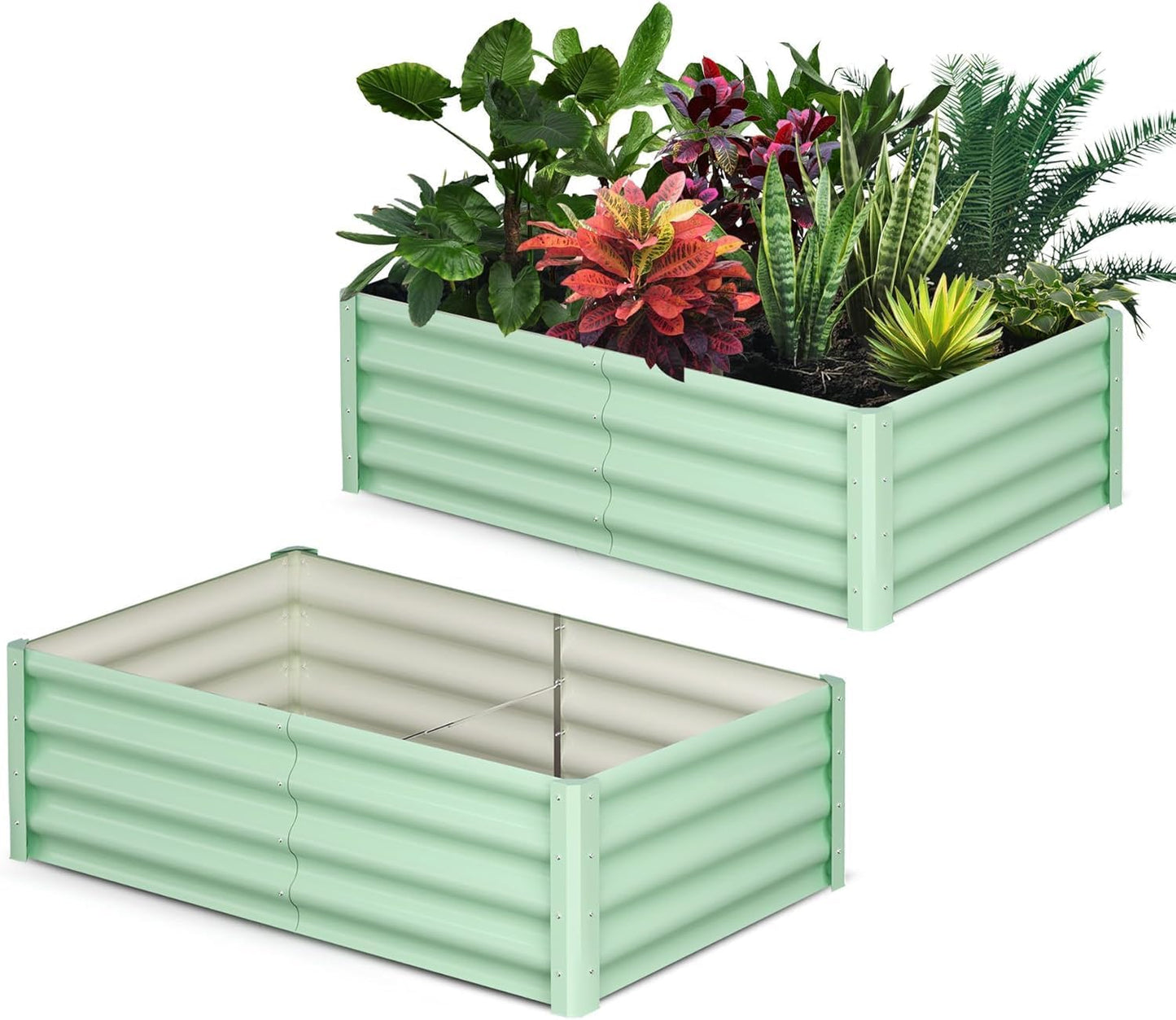 6x3x1ft Large Outdoor Planter Boxes Kit Set of 2, Galvanized Raised Bed Planter with Open-Ended Base Design, Elevated for Outdoor Plants, Durable Raised Bed for Gardening,Green