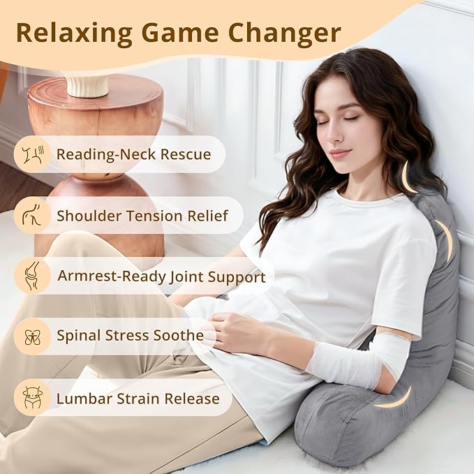 Sasttie Reading Pillows for Sitting in Bed Adult, Back Pillow Bed Sitting Up, Back-Rest Support Cushion for Sit Up on Couch, Sofa, and Floor, Dorm Essentials, Oeko-Tex Certified, Dark Grey