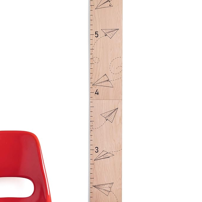 Headwaters Studio Wooden Growth Chart for Wall- Wood Height Chart for Kids Child Height Wall Chart Wood Growth Chart for Kids, Height Wall Chart Height Measurement-Paper Airplanes-Natural-63" x 6.7"