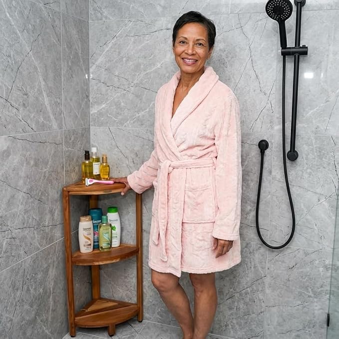 EcoDecors 3-Tier Shelf Waterproof Teak Wood Shower Shelf for Inside Shower Provides Storage, and Organization for Bathroom Accessories