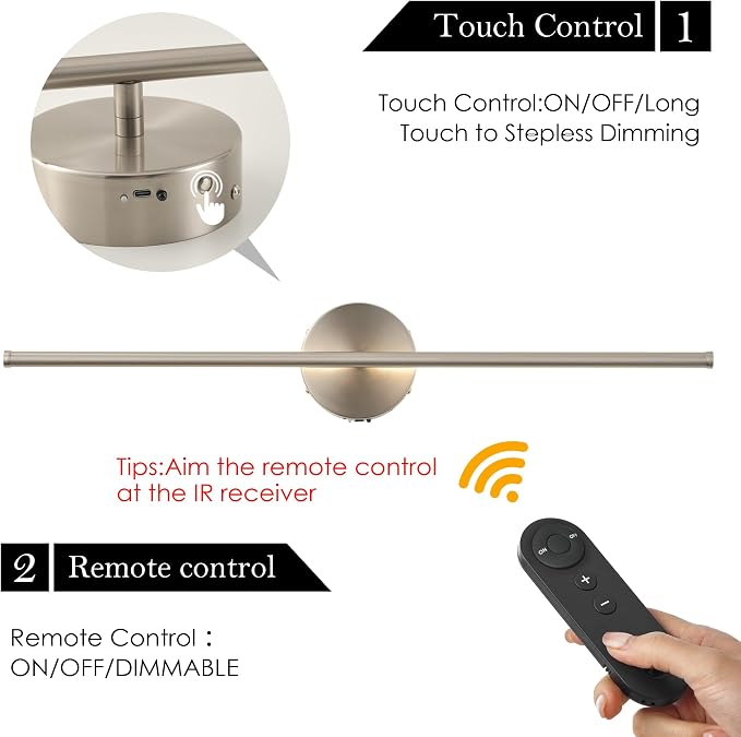 KARTOOSH Battery Operated Wall Sconces with Remote Control, Dimmable Wall Sconces Set of Two, 350°Rotate, 3000K LED Nickel Wireless Wall Light for Living Room,Bedroom, Hallway, 28.3 Inch (2 Pack)