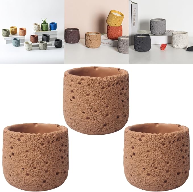Cement Candle Container in Dark Orange, Stylish and Durable, Empty Cup for Wax Pouring and Aromatherapy, Perfect for Home Décor and Gifts, 3pc