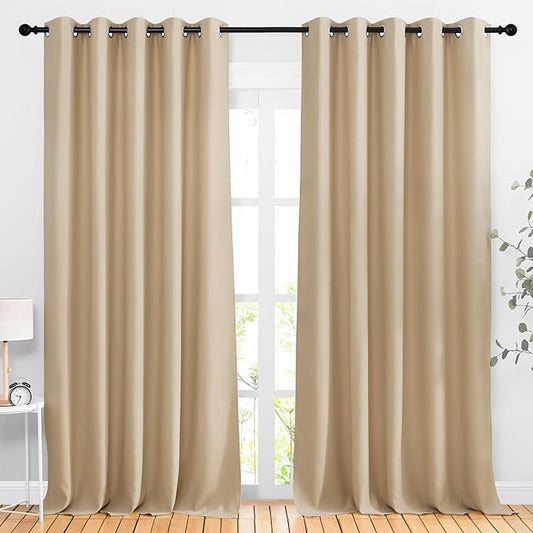 NICETOWN Room Darkening Curtains for Room Divider, Grommet Thermal Curtains Light & Sound Reducing Window Treatments for Sliding Glass Door, W66 x L118, Biscotti Beige, 2 Panels