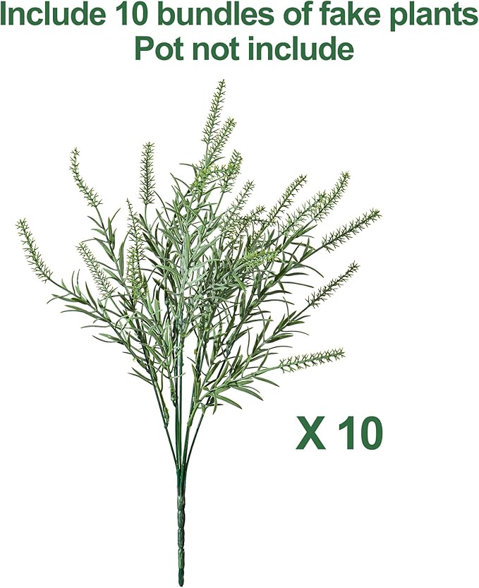 Artificial Faux Outdoor Plants for Spring Summer Decoration, 10 Bundles Fake Plastic Grass UV Resistant Look Real Fake Plants for Planter Outside Front Door Porch Patio Balcony Garden Indoor Yard Urn