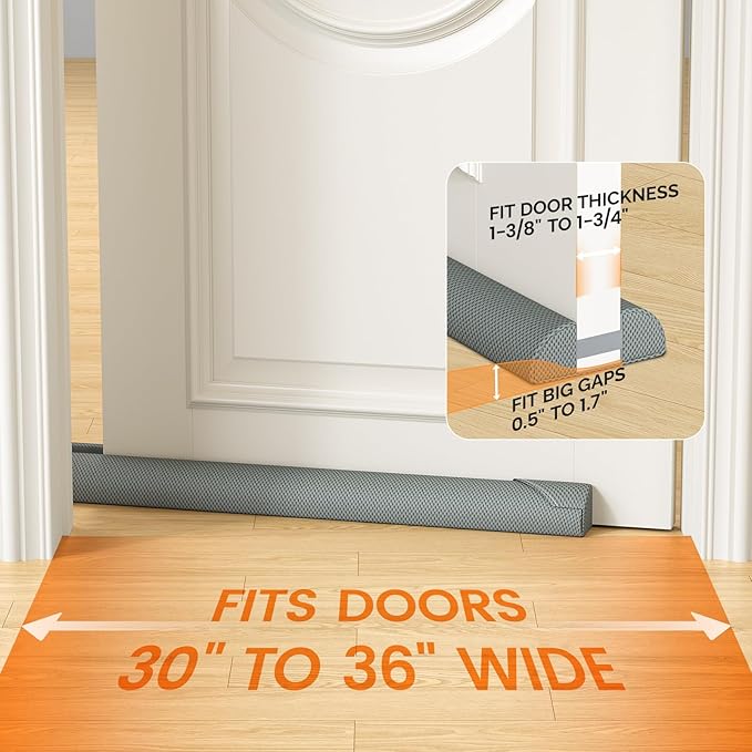 fowong Door Draft Stopper 36" Under Door Draft Stopper Soundproofing 30 Inch to 36 Inch Triangle Noise Blocker Seal Large Gap up to 1.7", Easy to Install Grey