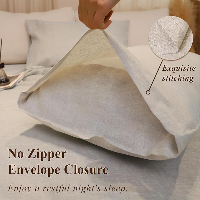 Linen Pillow Cases Queen Size Set of 2, 100% French Flax Linen Pillowcases Breathable Washed Pillow Covers with Envelope Closure for Cooling Sleep Bedding Gift(Natural Linen,20x30)