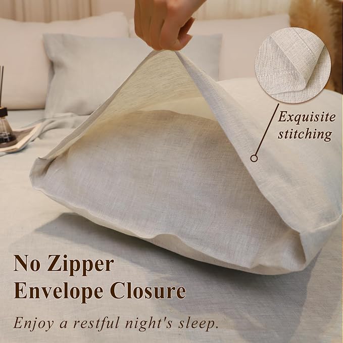 Linen Pillow Cases King Size Set of 2,100% French Flax Linen Pillowcases Breathable Washed Pillow Covers with Envelope Closure for Cooling Sleep Bedding Gift(Natural Linen,20x40)