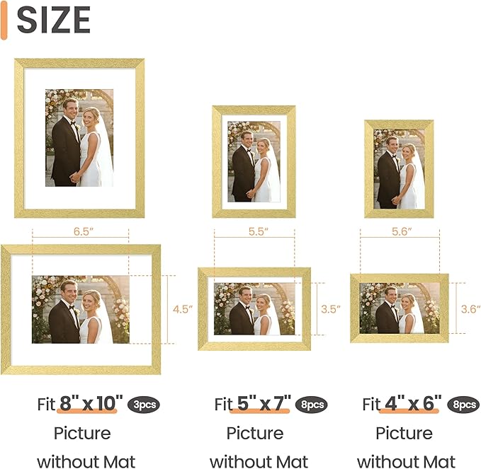 upsimples 19 Pack Picture Frames Collage Wall Decor for Mounting or Tabletop Display, Photo Gallery Frame Set for Family, Multi Sizes Including 8x10, 5x7, 4x6, Gold
