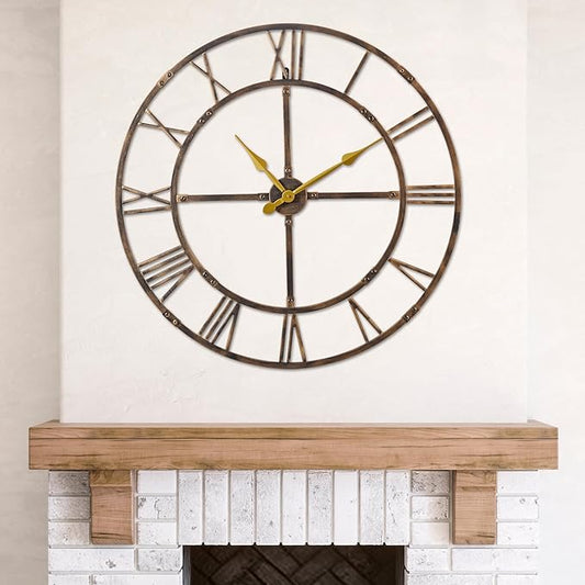 Large Wall Clock for Living Room Decor – 40 Inch Knocked-Down (KD) Silent Non-Ticking Modern Farmhouse Wall Clock, Oversized Decorative Metal Roman Numeral Clock, Bronze