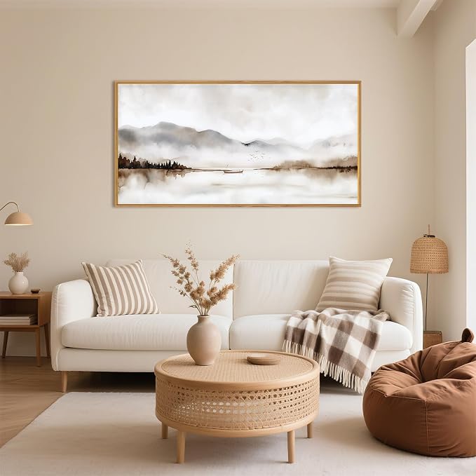 DRACIT Neutral Abstract Mountain Framed Canvas Print Wall Art Set,Watercolor Beige and Gray Landscape Wall Decor,Modern Minimalist Nature Artwork for Living Room,Bedroom-20 x40
