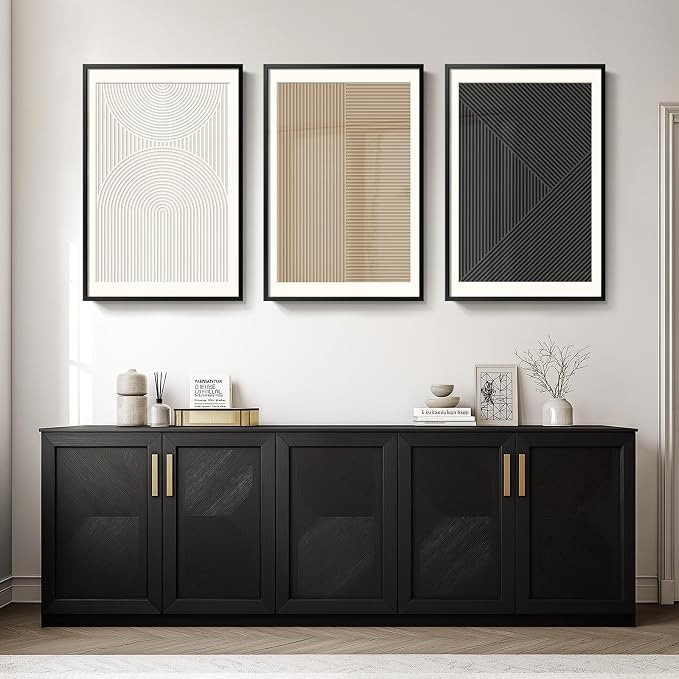 Large Framed Abstract Modern Wall Art for Living Room, 3 Piece Black and White Neutral Canvas Artwork for Walls, Boho Minimalist Pictures Paintings Prints for Dining Room Office Decor, 24x36 Inch