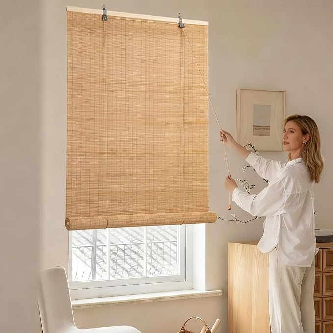 Bamboo Blinds - Bamboo Roman Shades 60Wx72L Outdoor Roller Blinds Retro Roller Blinds Suitable for Indoor/Outdoor Porch Privacy Lifting Sun Protection