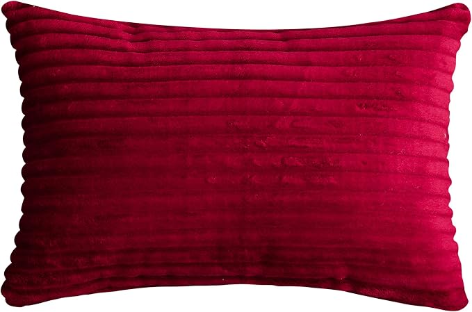 TangDepot Velvet Big Corduroy Pillow Covers 12x18 Deep Red 2-Pack | Soft wide-stripe corduroy pillow cover, hidden zipper, machine washable, easy refresh, for bedroom living room indoor outdoor