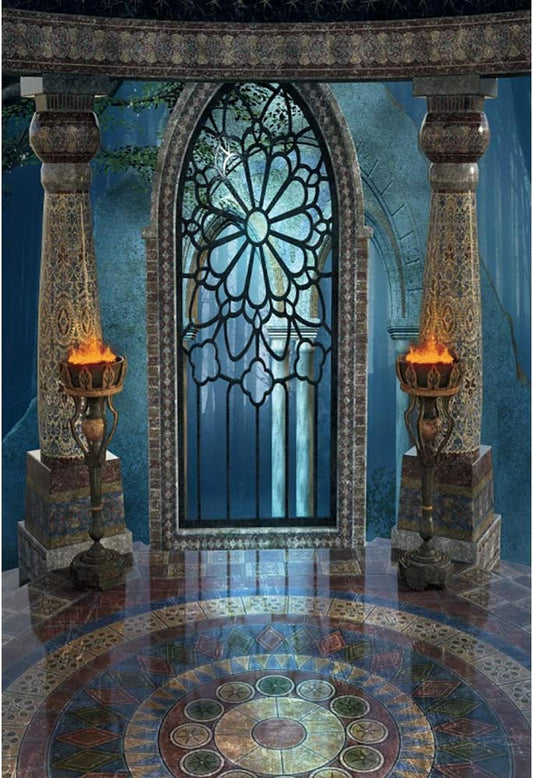 Renaiss 7x10ft Medieval Castle Backdrop for Photoshoot Portrait Pillar Torch Gothic Stone Tower Ancient Old Fortress Interior Photography Background Halloween Party Decor Wallpaper Photo Studio Props