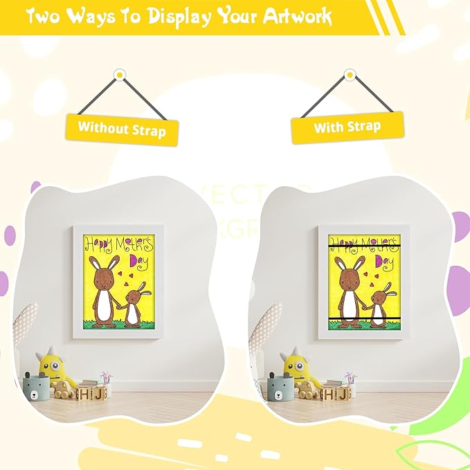 2 Pack 8.5x11 Kids Art Frames White, Kids Artwork Frames Changeable Child Artwork Picture Display Front Opening, Rustic Children Storage Frame Hold 50pcs Craft, Drawing, Art Project, Schoolwork