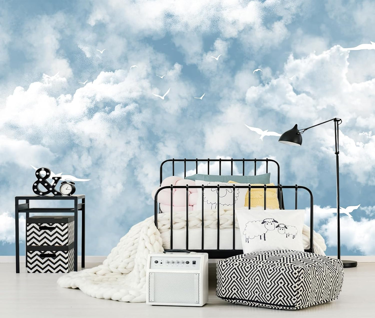 Blue Sky and White Cloud Wallpaper for Ceiling White Pigeon Wall Mural for Bedroom Living Room (Not Peel n' Stick)