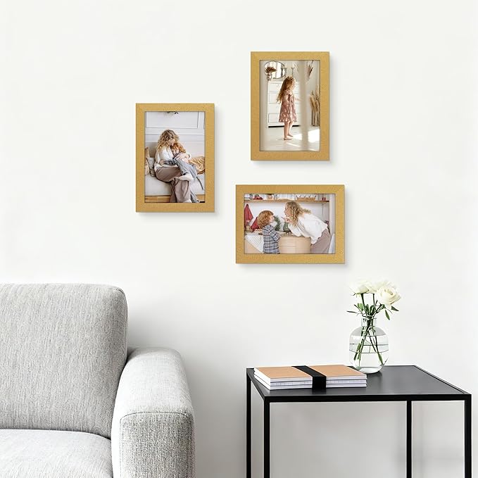Picrit 4x6 Picture Frame Set of 12, Display 3.5x5 with Mat or 4x6 without Mat, Photo Frames for Wall Mounting or Table Top Display, Gold