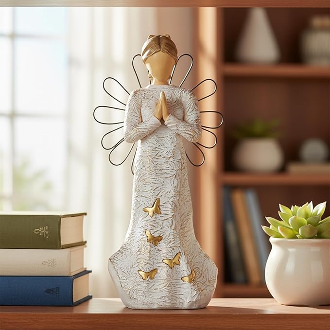 NAN ZAI NAN FANG Sympathy Angel Figurines for Loss of Loved Ones Angel Statues Home Decor Serenity Prayer Gifts for Women Resin Sculpted Hand-Painted Figure Bereavement Gift Praying Hands Statue