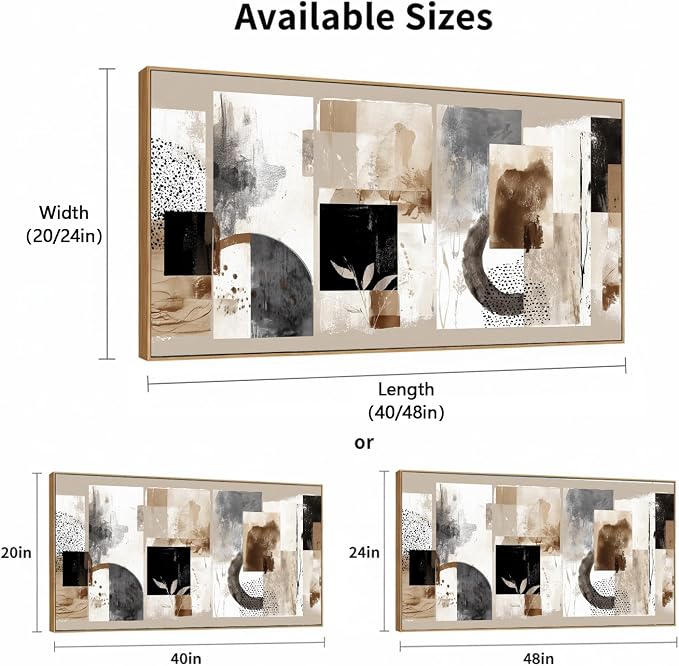Sorbrozo Framed Abstract Collage Wall Art Modern Botanical Leaf Polka Dot Canvas Print Neutral Earth Tone Mixed Media Style Picture for Living Room Office Bedroom Decor 24x48 inch