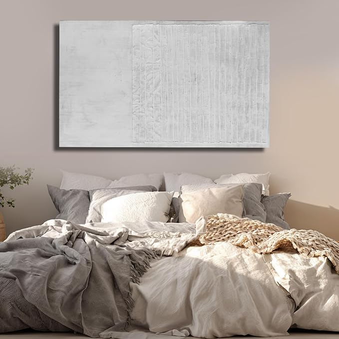ZUNARE Vertical Minimal Wall Art Soft Neutral Abstract Line Canvas Painting Contemporary Minimal Artwork for Living Room Bedroom Kitchen Space 32x48 inch