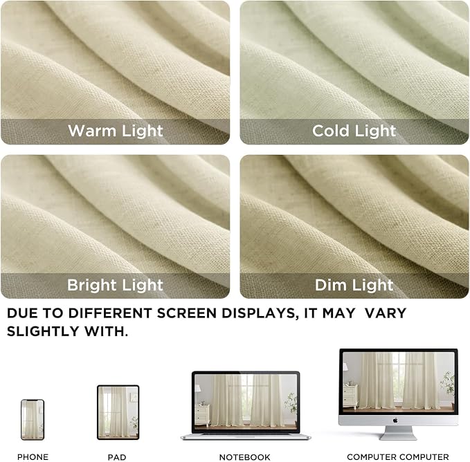 Joydeco Linen Curtains 72 Inch Length 2 Panels Set, Light Filtering Curtains for Bedroom Living Room,Linen Blend Drapes 52 Inches Wide with Back Tab Rod Pockets (W52 x L72 Inch, Natural)