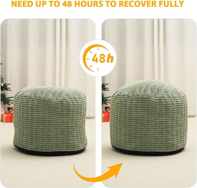 Round Stuffed Pouf Ottoman for Foot Rest, Storage Ottoman Pouf Foot Stool Cushion, Faux Fur Poufs with Foam Chunk Filling, 20 X 15 Inch Floor Chair for Living Room Bedroom Home Decor, Green