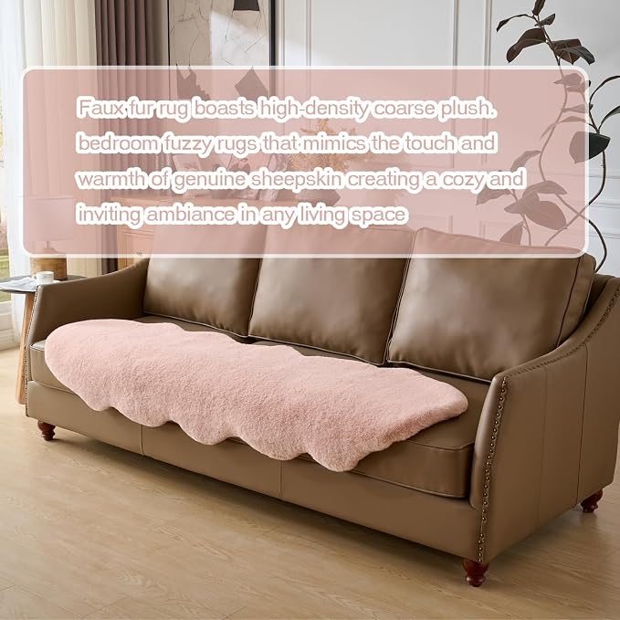 1700GSM Fuzzy Faux Sheepskin Fur Area Rug,Extra Soft Throw Rugs Mat Fluffy Shaggy Fur Rug for Bedroom Living Bedside Rug Room Decor-Pink,2x3ft