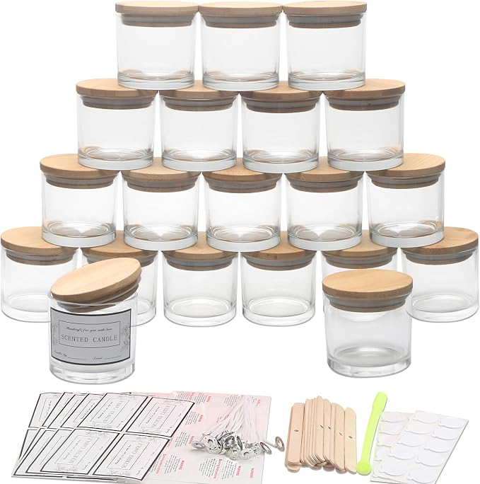 MILIVIXAY 20 Pack 4 OZ Clear Glass Candle Jars with Lids and Candle Making Kits - Bulk Small Empty Candle Jars for Making Candles - Spice, Powder Containers.