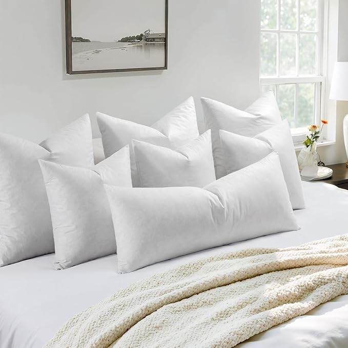 MIULEE Pillow Inserts 12x20 Inch Set of 2, Feather Mix Polycotton with Cotton Fabric Rectangle Decorative Throw Pillows for Couch Bed Sofa