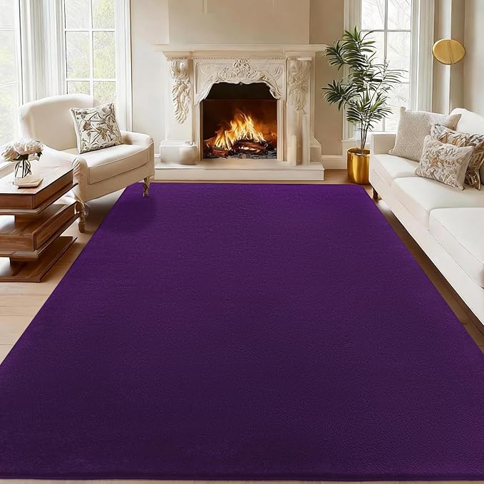 qulint 8x10 Area Rug for Living Room, Dark Purple Washable Rugs for Bedroom Aesthetic Modern Thickened Memory-Foam Indoor Carpet, Minimalist Solid Large Carpet for Kid Room Playroom Home Decor