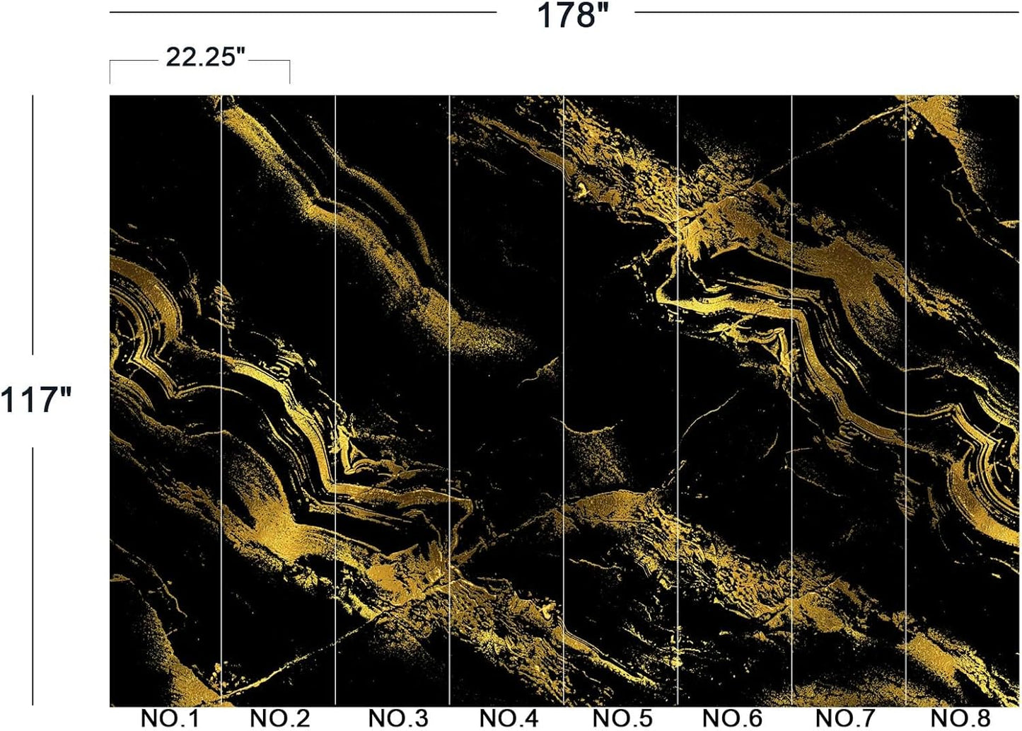 Black Gilded Marble Wall Mural Wallpaper for Bedroom 178" x 117"