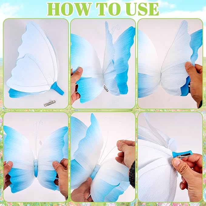 3D Hanging Butterfly Decorations, Butterfly Birthday Party Decorations, 3 Pcs Crepe Paper Butterfly with Soft Gradient Colors, Pink Blue Yellow Hanging Decor for Girls Women, Flower Party Decor