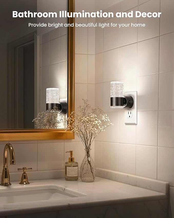 VOLISUN Night Lights Plug into Wall, Dimmable LED Night Light 3 CCT & 5 Brightness Levels, Acrylic Bubble Nightlight with Dusk to Dawn Sensor for Hallway, Bathroom, Stair, Nursery Black 2 Pack