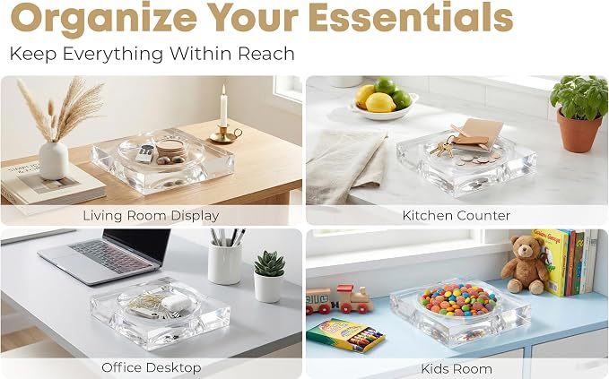 Clear Acrylic Catchall Tray - Decorative Jewelry Dish & Vanity Organizer for Keys, Rings, Earrings | Modern Minimalist Home Decor for Dresser, Nightstand, Entryway