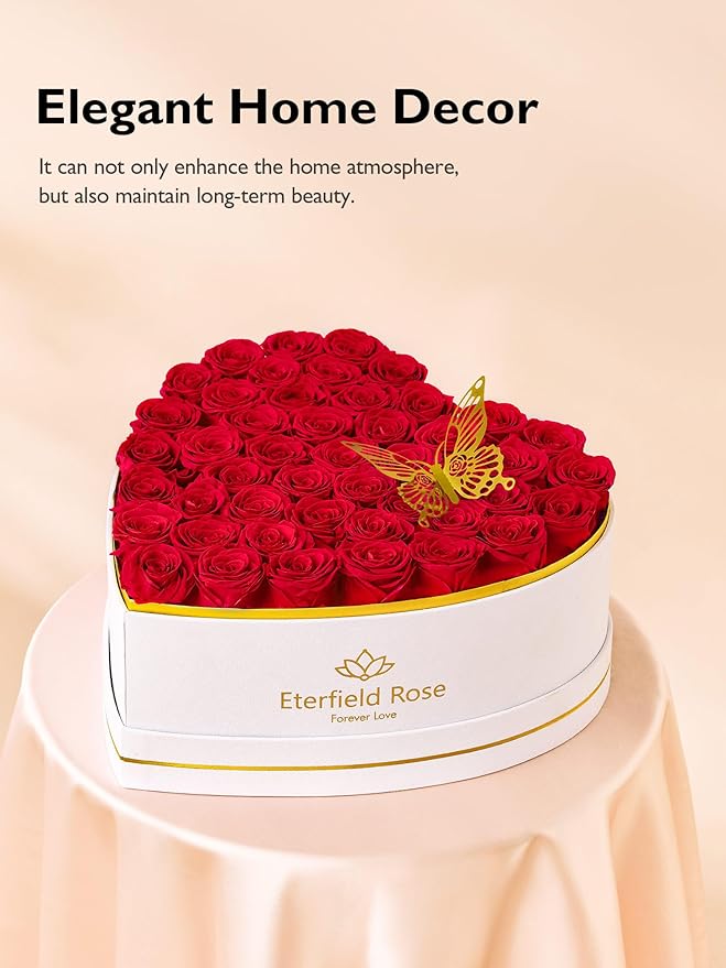 Eterfield 47 Forever Flowers in Heart Shape Box, Preserved Roses that Last a Year Preserved Flowers Birthday Gifts for Her Mom Women Wife Anniversary Valentines Day Mothers Day Christmas, Red