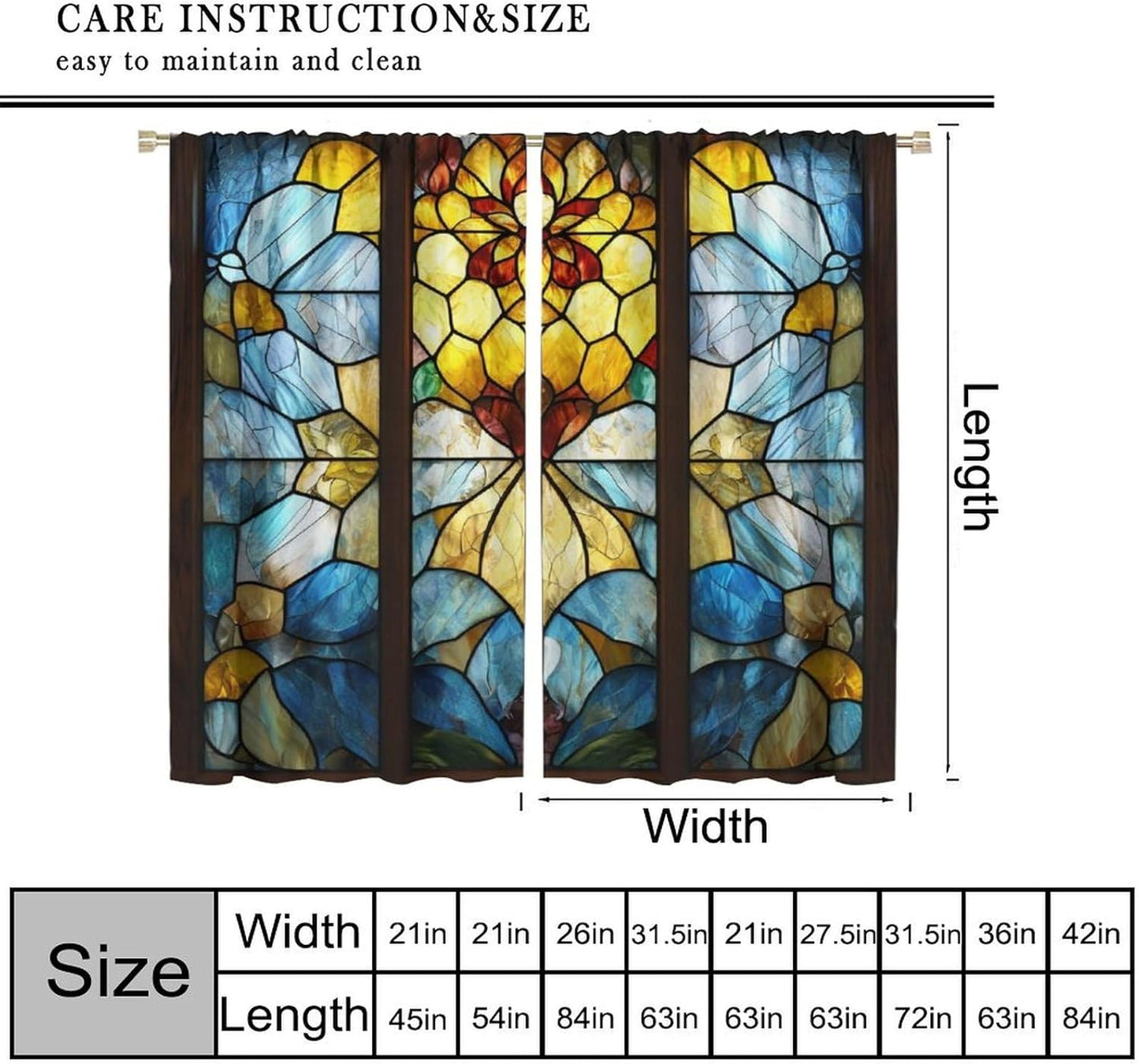 Stained Glass Curtains,Retro Abstract Colorful Art Home Decor Drapes for Bedroom Living Room Kitchen Window Treatment 2 Panels Set Total Size 63" W X 72" L Inch