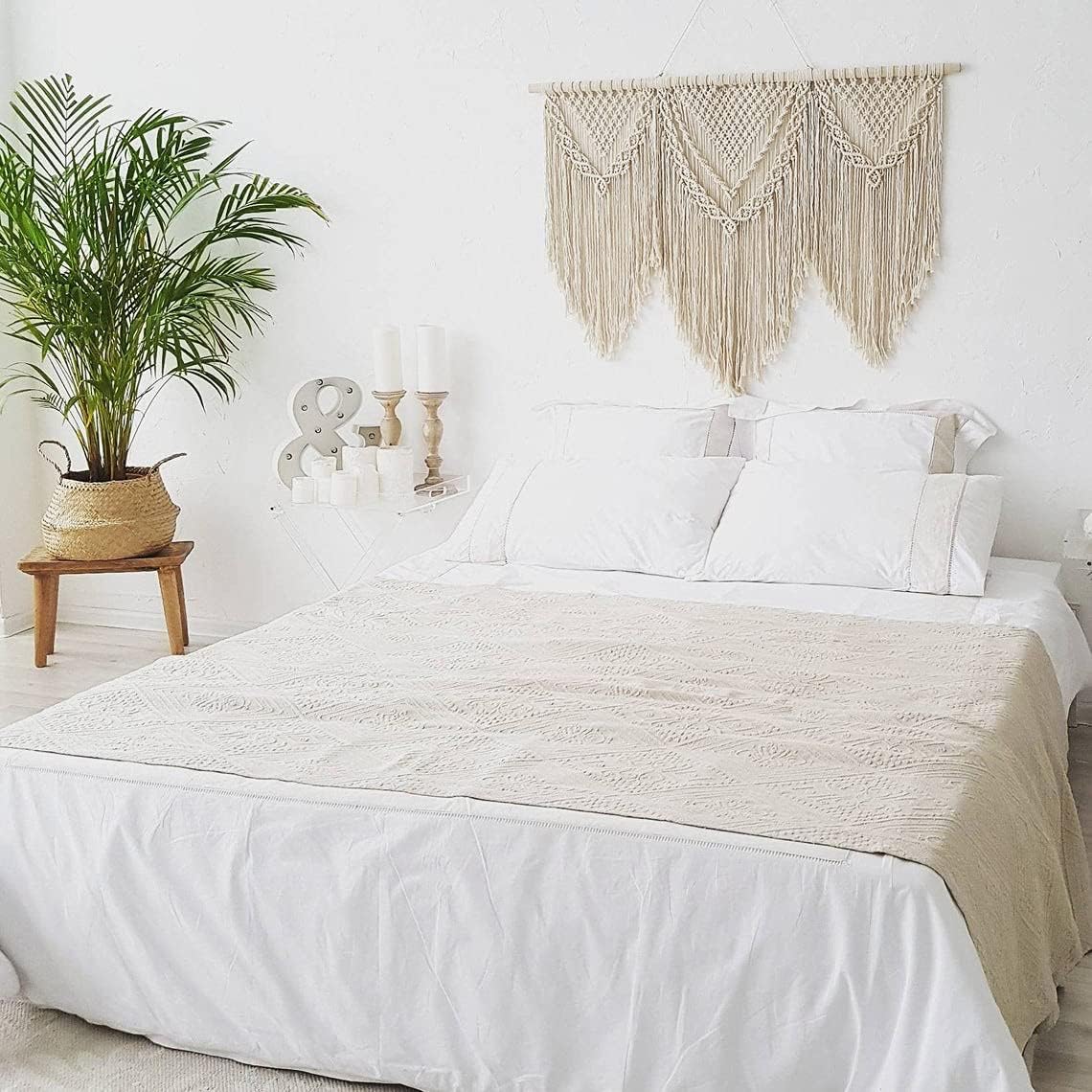 large macrame wall hanging - Boho Tapestry Macrame Wall Decor Art- Chic Bohemian Handmade Woven Tapestry Home Decoration for Bedroom Living Room Apartment Wedding Party - 43"x32" (Beige-Triangle)