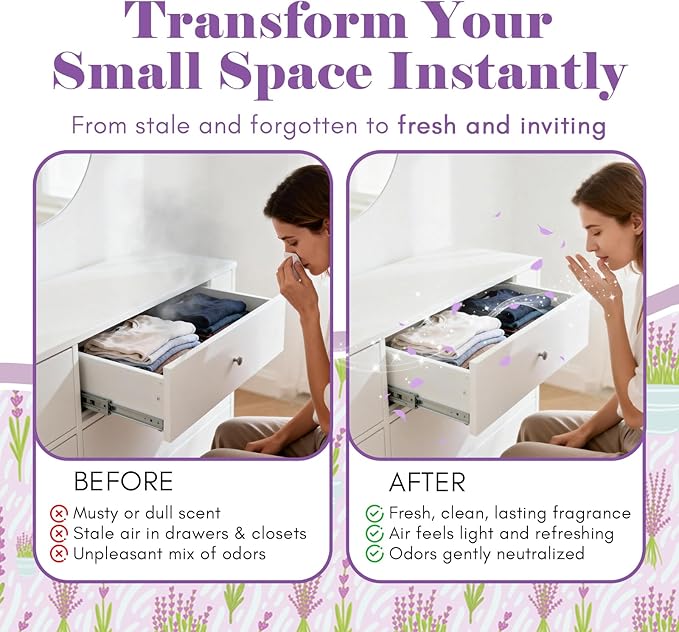 SCENTORINI Sachets for Drawers and Closets, Long-Lasting Lavender Sachets Bags, Pack of 14, Home Fragrance Sachet for Wardrobe, Luggage, Suitcases, Handbags, Small Space