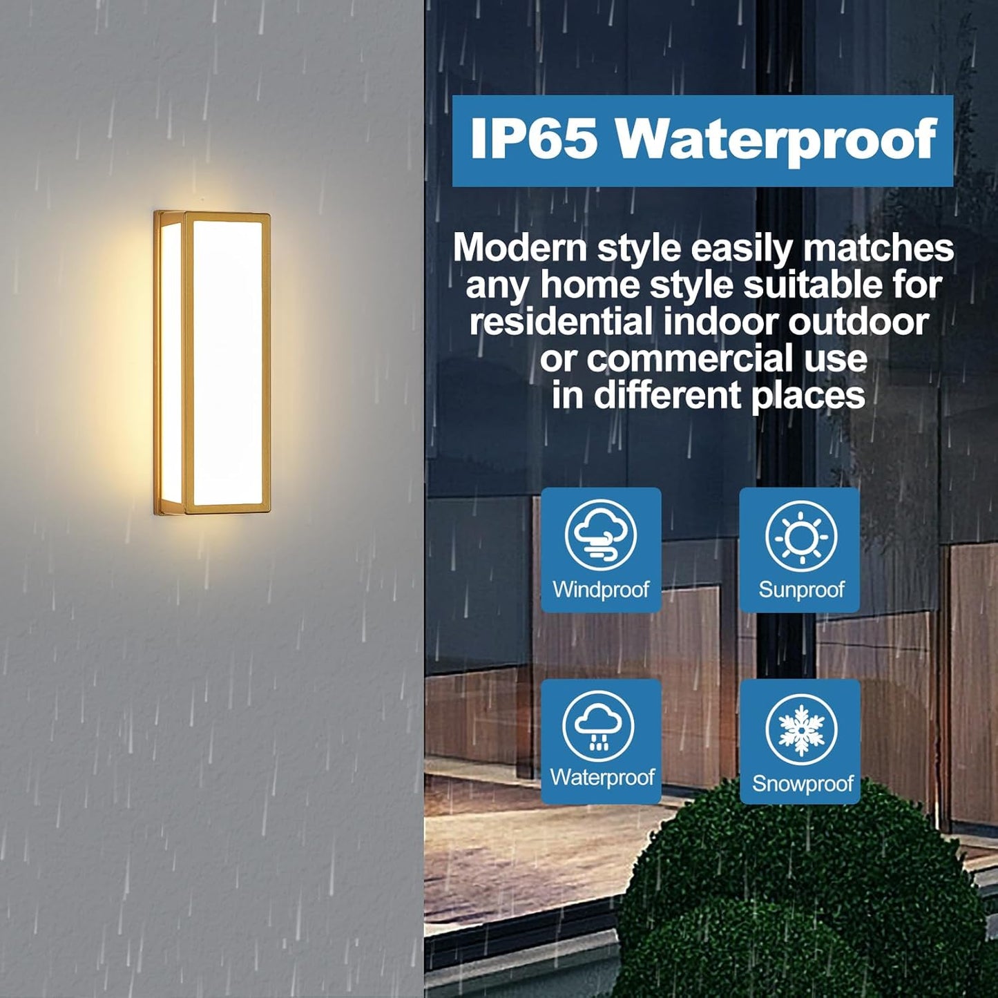 2-Pack Outdoor Wall Light LED 30W Aluminum - Gold Modern Exterior Sconce,3000K Warm,Waterproof Rectangular Porch Wall Mount Lighting Brightens to Patio,Garage,Front Door