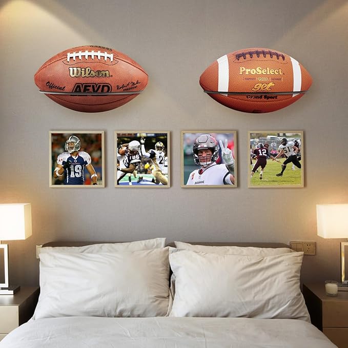 Kevenal 4 Packs Football Wall Décor, Wall Mount Football Holder Football Display Stand, Football Room Decor for Boys Man Cave (Durable Black)