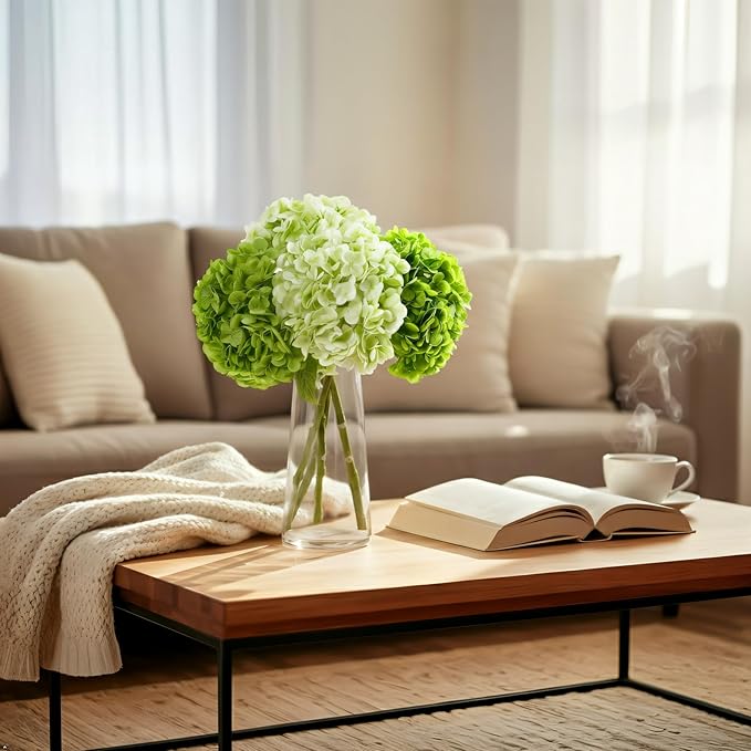 4 Pcs Hydrangea Artificial Flowers, Latex Real Touch Hydrangeas Lifelike Fake Hydrangea Flowers for Home Party Arrangements Wedding Bouquets Table Centerpieces Decor (2Dark Green&2Light Green)