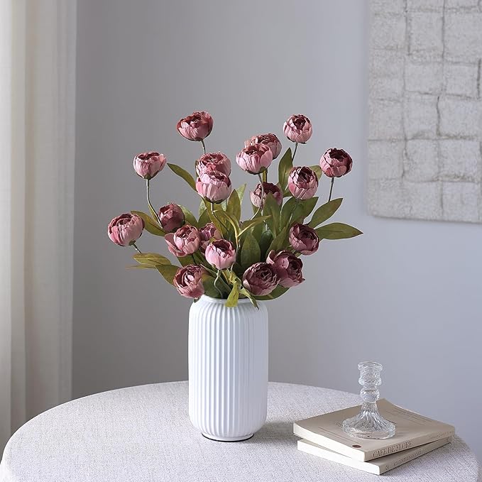 VIERENA 12 Pcs Faux Silk Peony Artificial Flowers for Vase -27", Bulk Fake Peonies Branches with Stems for DIY Bouquet Centerpieces Wedding Fillers Arrangements Shower Decorations (Warm Pink)