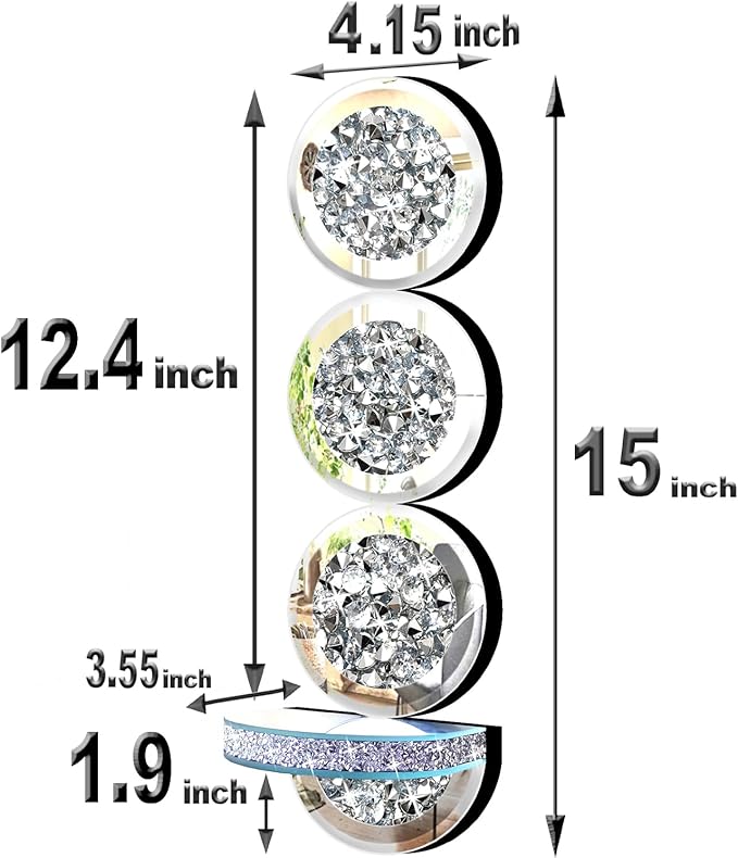 ZOLAPI Set of 2 Crystal Crush Diamond Candle Sconces, Gorgeous Silver Mirrored Wall Sconce, Round Candle Holder Glass Wall Decorations for Home Décor, Living Room, Dining Room.