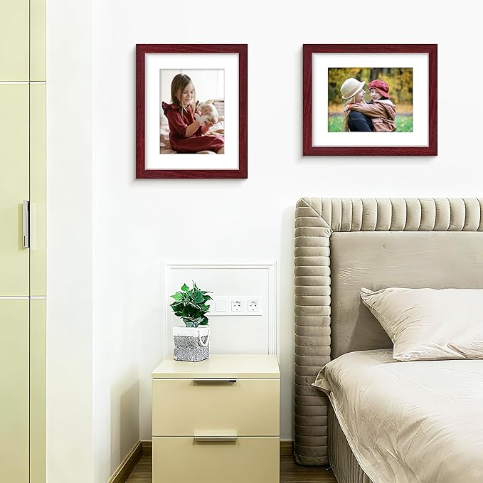 Picrit 12x16 Picture Frame Set of 12, Display 8.5x11 with Mat or 12x16 without Mat, Photo Frames for Wall Mounting Display, Dark Red Wood