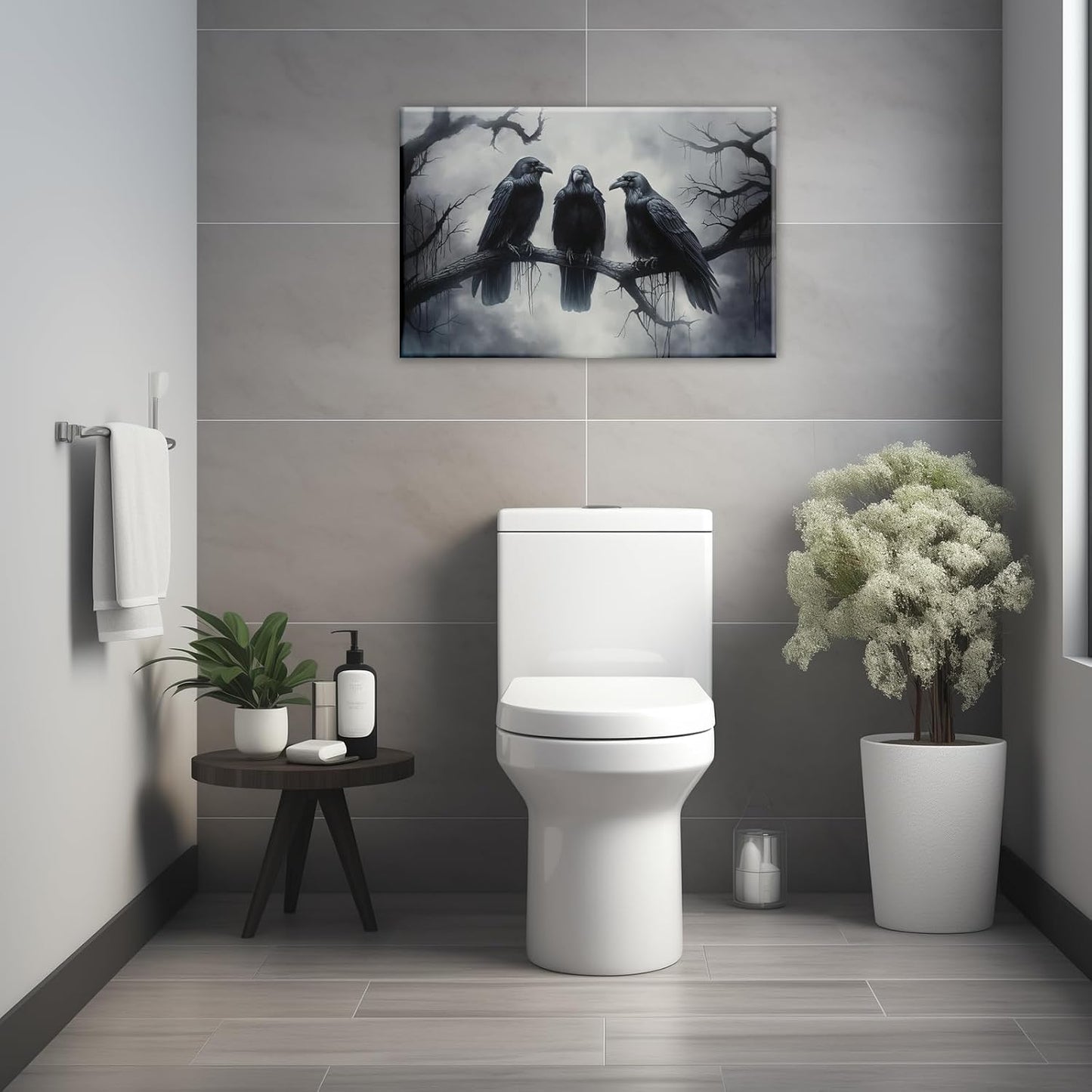 OAAPITI Halloween Wall Art Black Raven Art Poster Night Forest Landscape Pictures Print Scary Weird Black Crow Living Room Home Bedroom Decor(Artwork-5,24"x36")