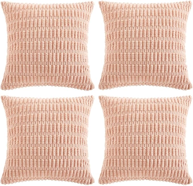 Fancy Homi 4 Packs Decorative Throw Pillow Covers for Living Room Couch Bed, Modern Farmhouse Boho Home Décor Accent Cushion Case, 20" x 20" (Pack of 4), Blush Pink