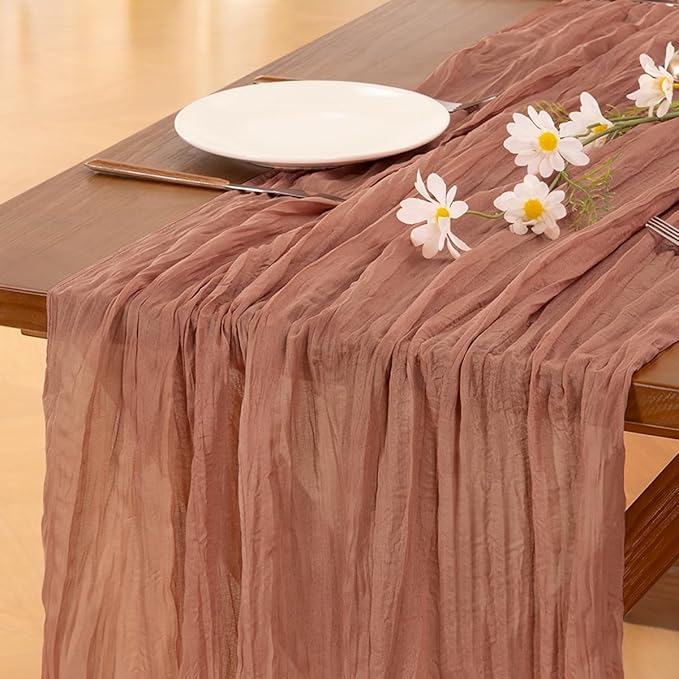 Socomi 6pcs Dusty Rose Easter Spring Cheesecloth Table Runner Boho Rustic Gauze 120 inch 10FT Cheese Cloth Runner for Wedding Party Baby Shower Birthday Home Decor Holiday Decorations